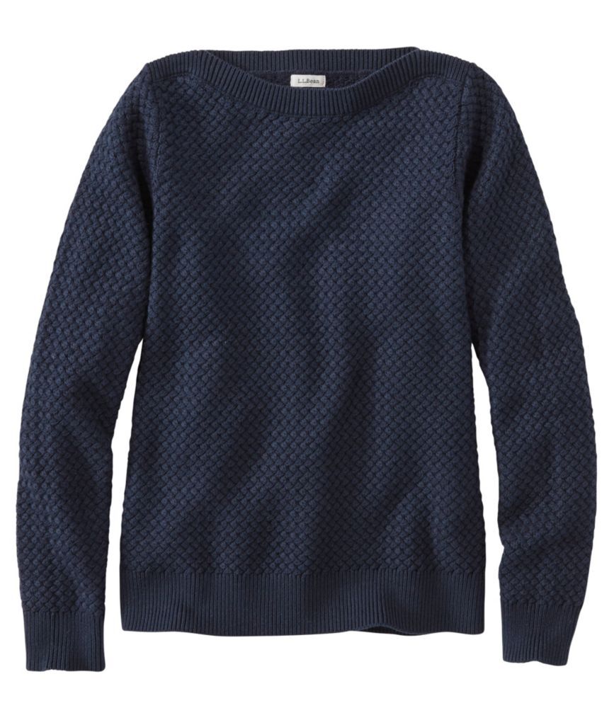 Women's Basketweave Sweater, Boatneck Classic Navy Medium, Cotton/Cotton Yarns L.L.Bean