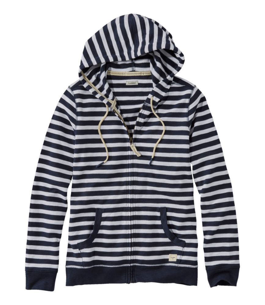Women's Organic Cotton Hooded Sweatshirt, Long-Sleeve Stripe Classic Navy Stripe Extra Small L.L.Bean