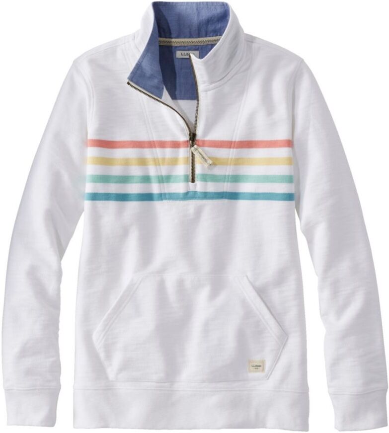 Women's Organic Cotton Sweatshirt, Quarter-Zip Pullover Stripe White Placed Stripe Extra Small L.L.Bean