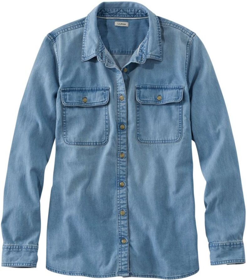 Women's L.L. Bean Heritage Washed Denim Shirt, Long-Sleeve Light Indigo Large, Cotton Denim L.L.Bean