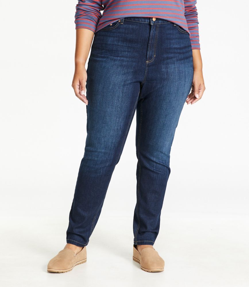Women's BeanFlex Jeans, Mid-Rise Skinny-Leg Rinsed 18W, Denim/Leather L.L.Bean