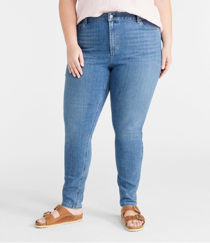Women's BeanFlex Jeans, Mid-Rise Skinny-Leg Vintage Faded 24W, Denim/Leather L.L.Bean