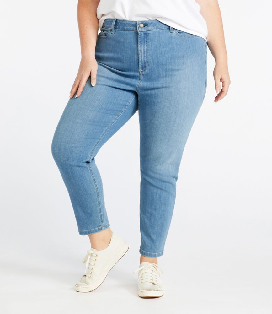 Women's BeanFlex Jeans, High-Rise Slim-Leg Ankle Light Indigo 24W, Denim/Leather L.L.Bean
