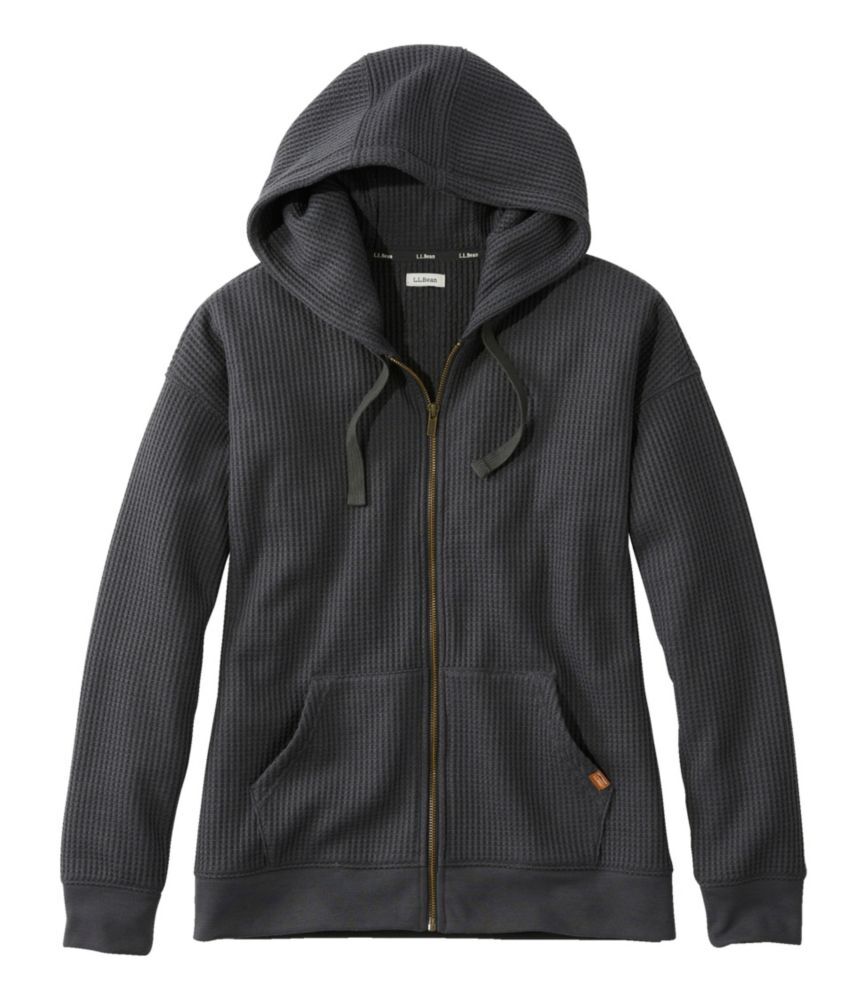 Women's Birchwood Brushed Waffle Full-Zip Hoodie Charcoal Extra Small, Polyester Blend L.L.Bean