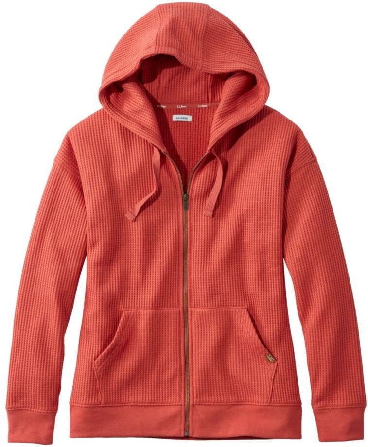 Women's Birchwood Brushed Waffle Full-Zip Hoodie Orange Spice Extra Small, Polyester Blend L.L.Bean