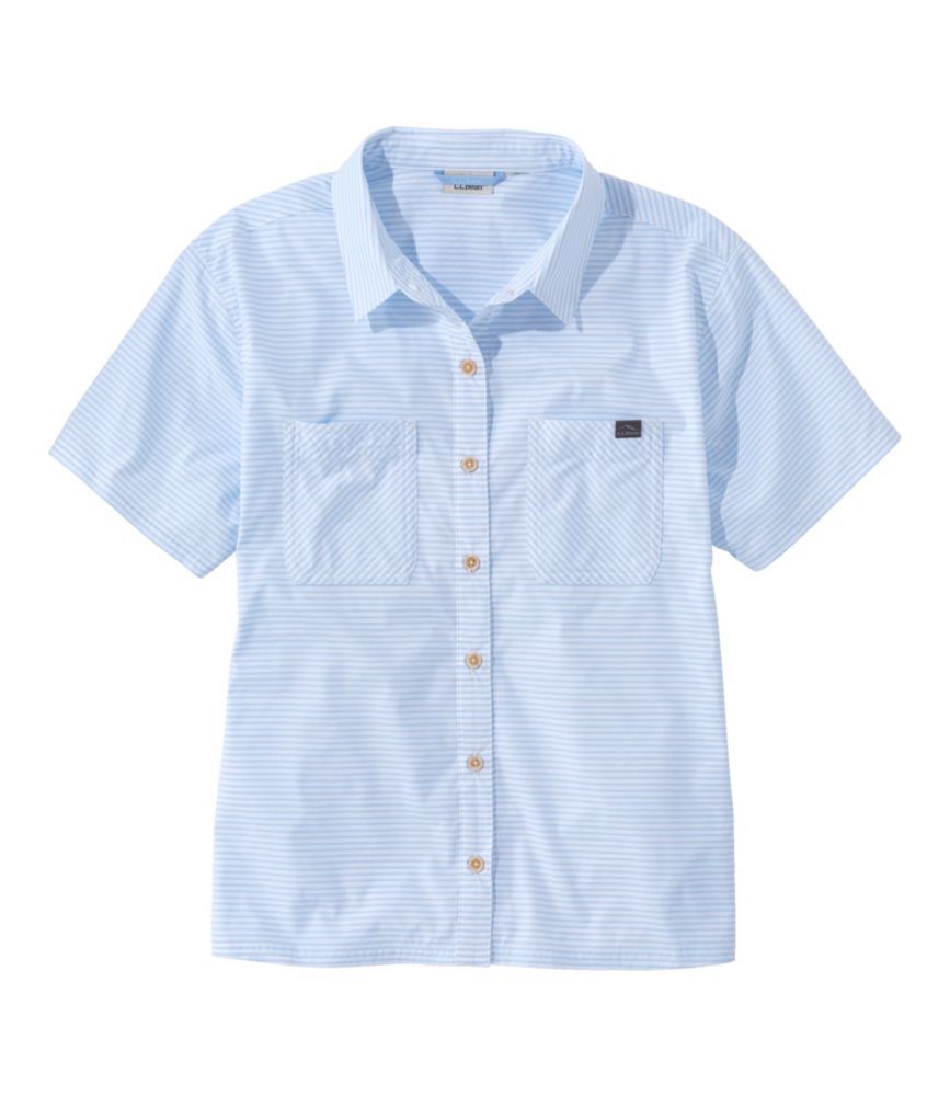 Women's Everyday SunSmart Woven Shirt, Short-Sleeve Plaid Lake Stripe 2X, Synthetic L.L.Bean