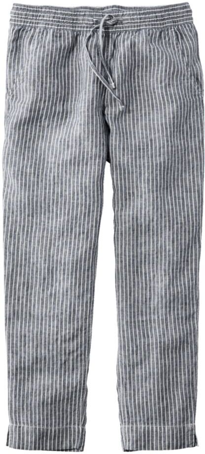 Women's Premium Linen Breezy Pull-On Ankle Pants, Mid-Rise Tapered-Leg Stripe Classic Navy 16 Petite L.L.Bean