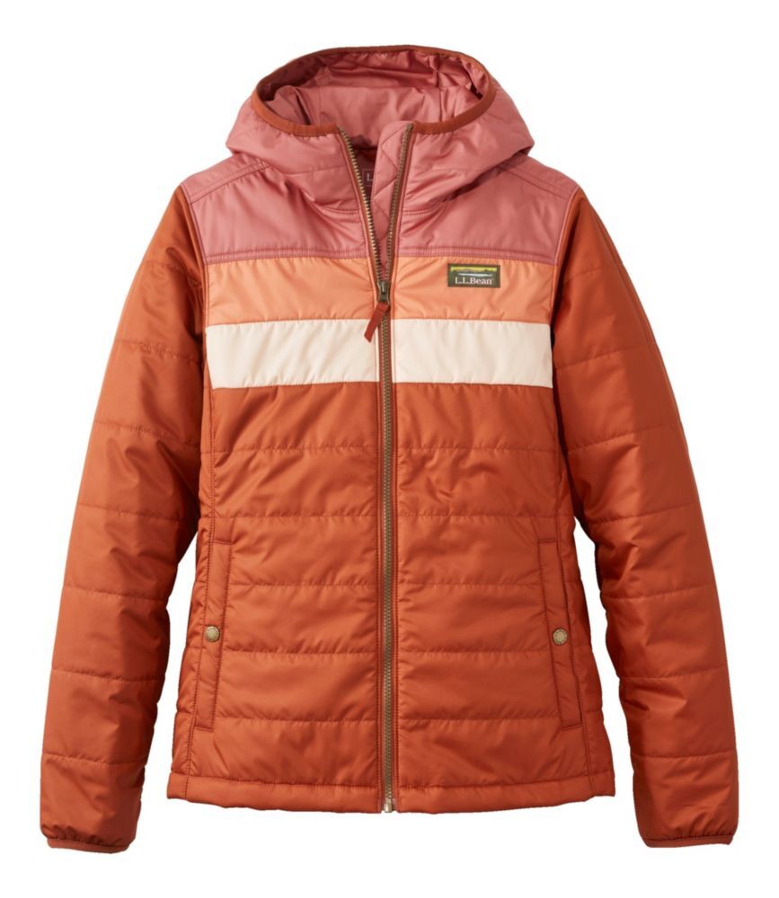 Women's Mountain Classic Puffer Hooded Jacket, Colorblock Sienna Brick/Adobe Red 2X, Synthetic L.L.Bean