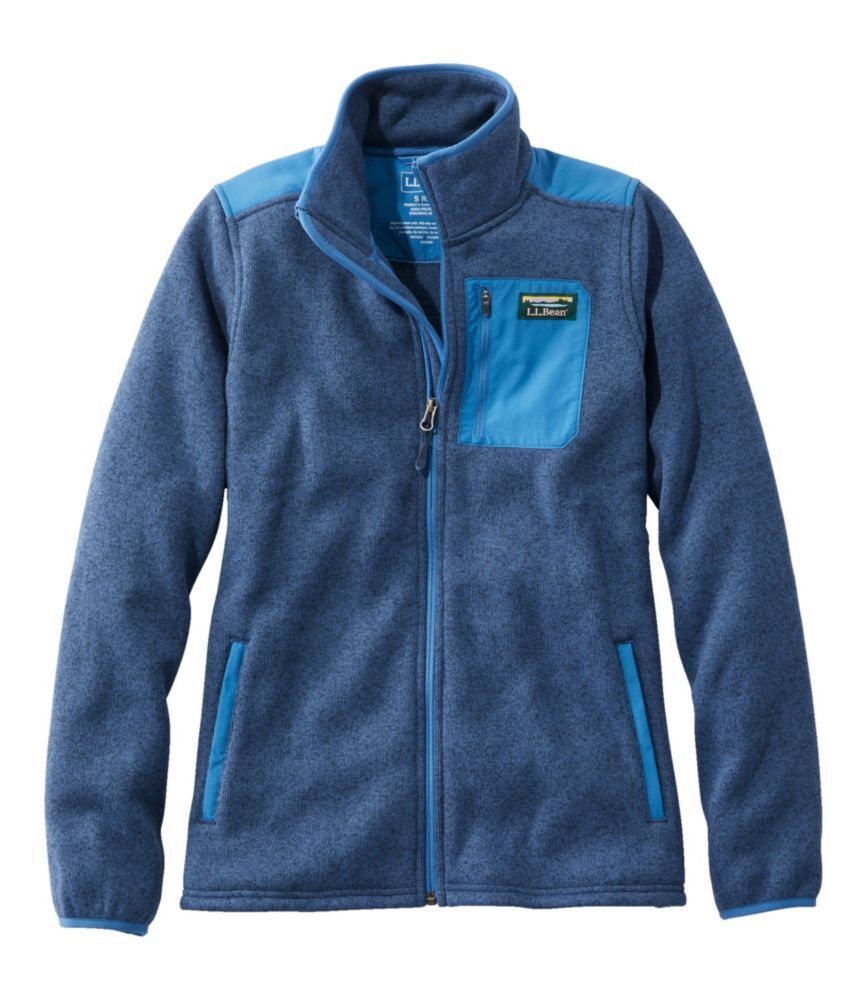 Women's L.L.Bean Sweater Fleece Full-Zip Overlay Jacket Mallard Blue Extra Large, Fleece/Nylon