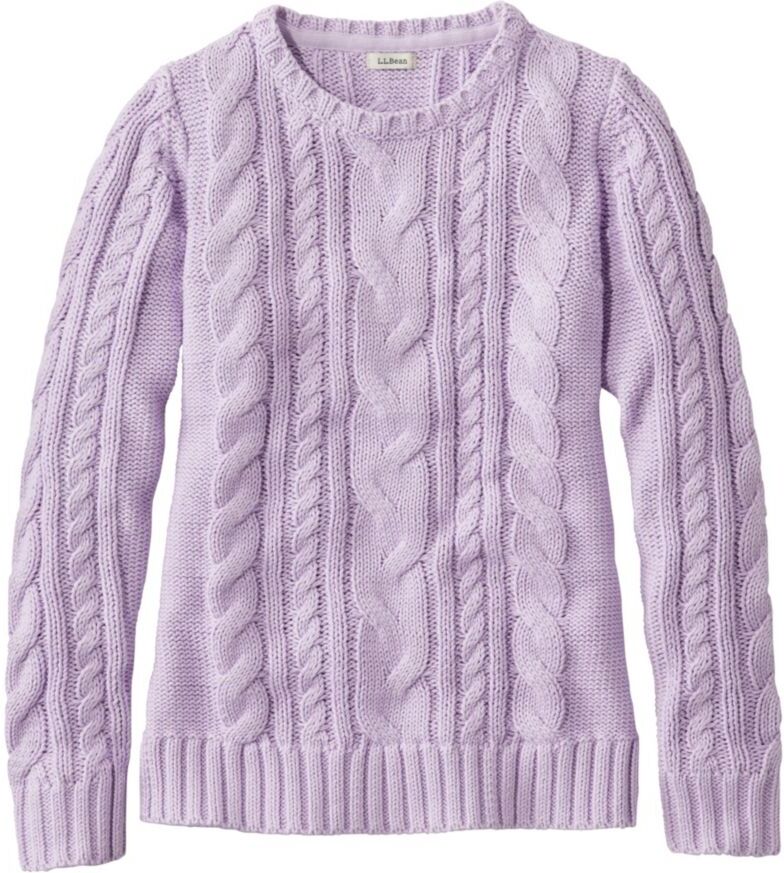 Women's Double L Cable Sweater, Crewneck Pastel Lilac 3X, Cotton/Cotton Yarns L.L.Bean