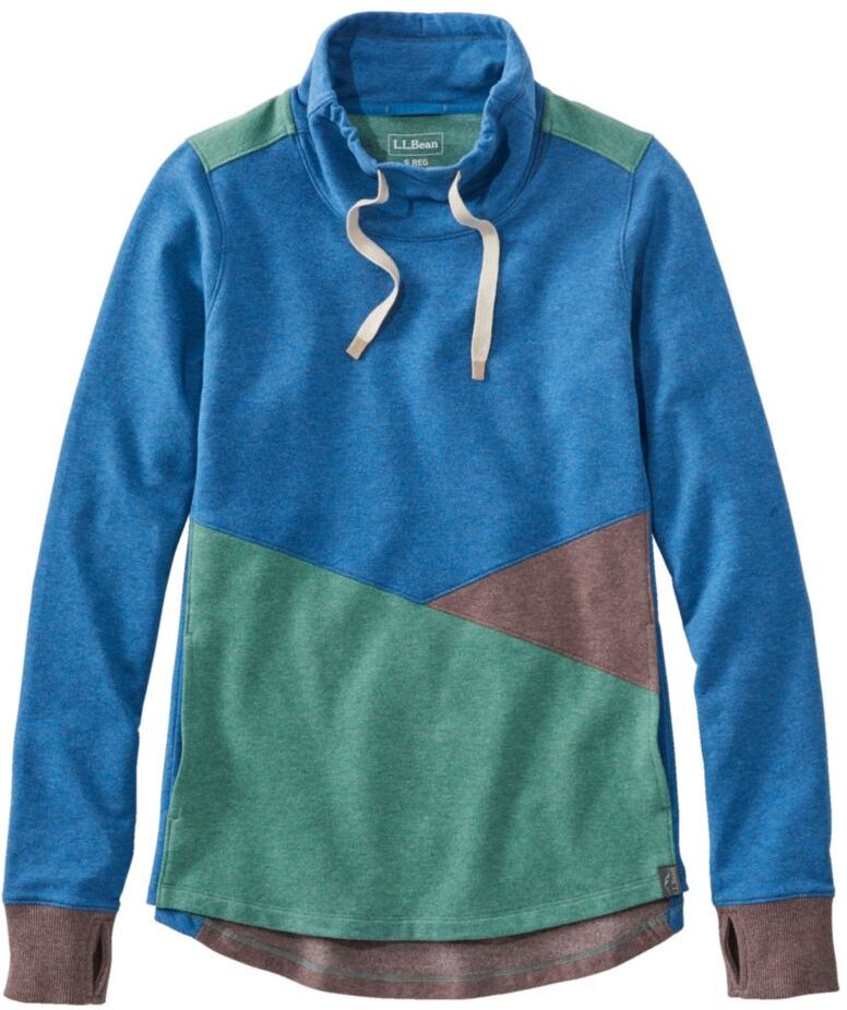 Women's L.L.Bean Cozy Mixed-Knit Pullover, Colorblock Marine Blue Heather/Sea Green Heather Extra Large, Synthetic Cotton Blend/Rubber