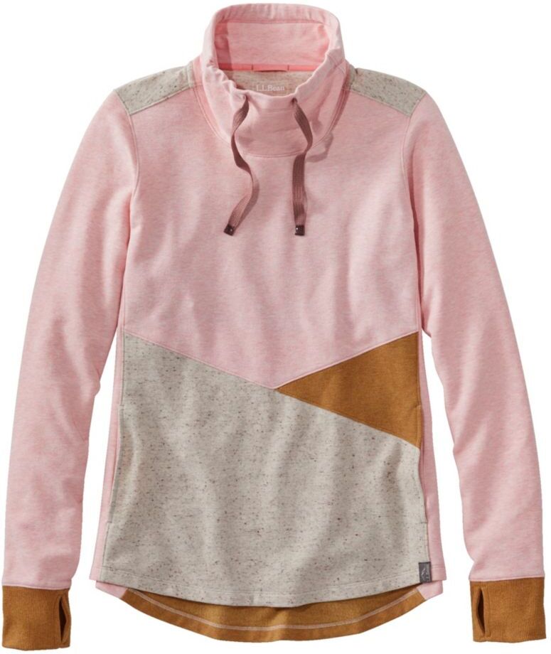 Women's L.L.Bean Cozy Mixed-Knit Pullover, Colorblock Sunrise Pink Heather/Gray Birch Heather Medium, Synthetic Cotton Blend/Rubber