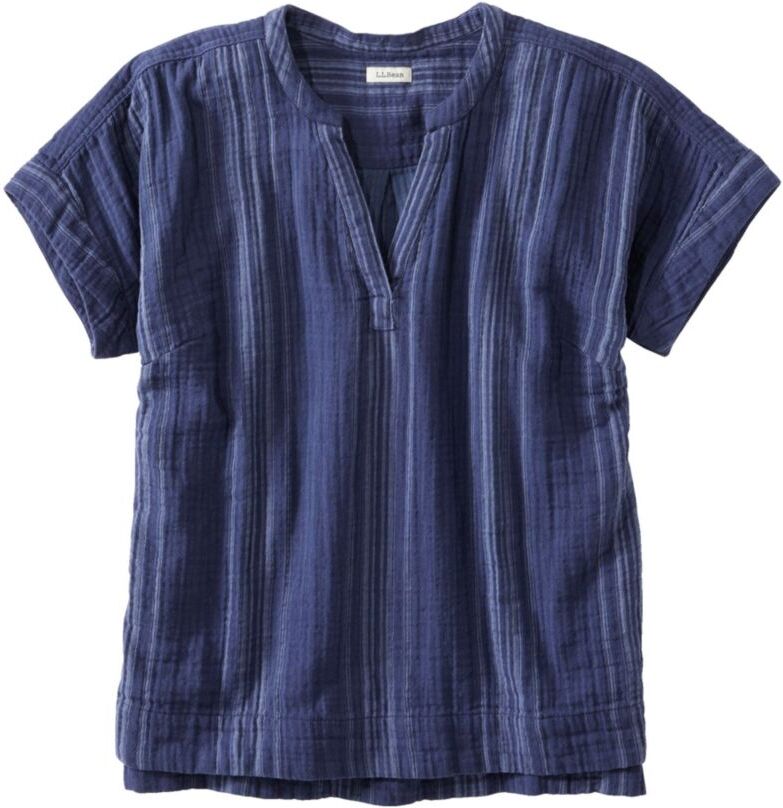 Women's Cloud Gauze Shirt, Short-Sleeve Vintage Indigo Stripe Large, Cotton L.L.Bean