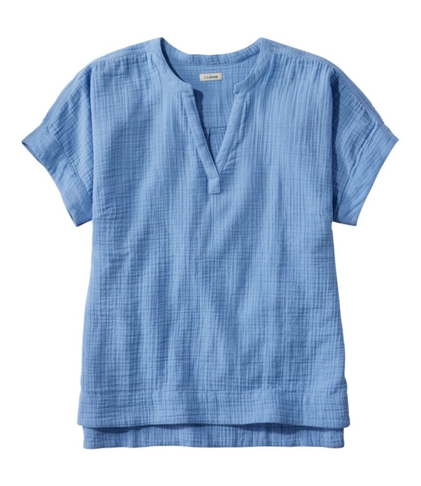Women's Cloud Gauze Shirt, Short-Sleeve Cirrus Blue Extra Large, Cotton L.L.Bean