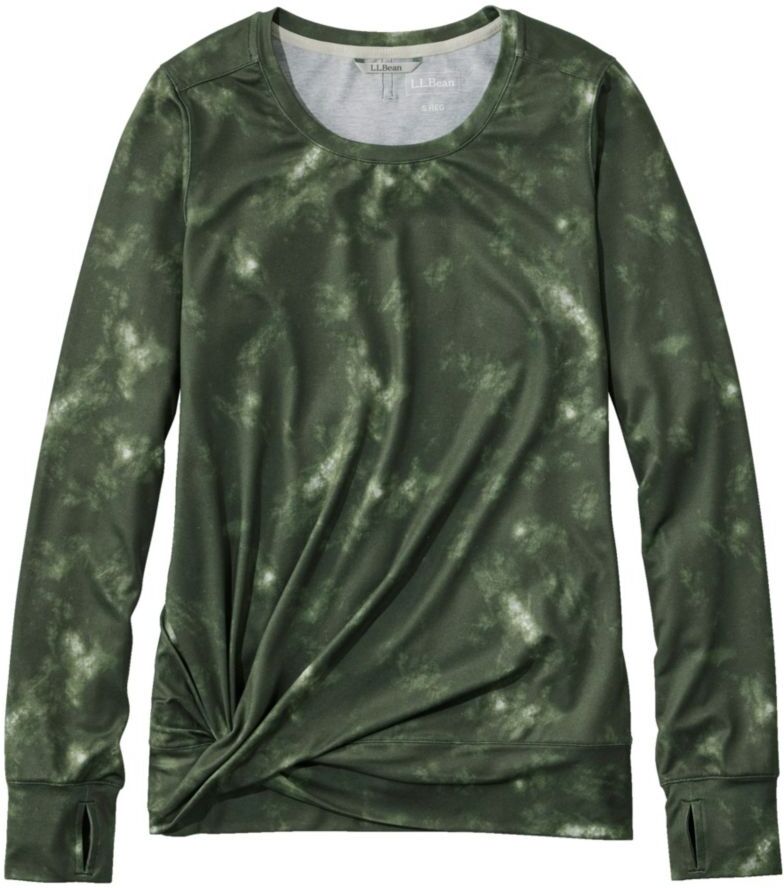 Women's VentureSoft Twist-Front Top, Long-Sleeve Print Sea Green Camo 3X, Polyester Blend L.L.Bean