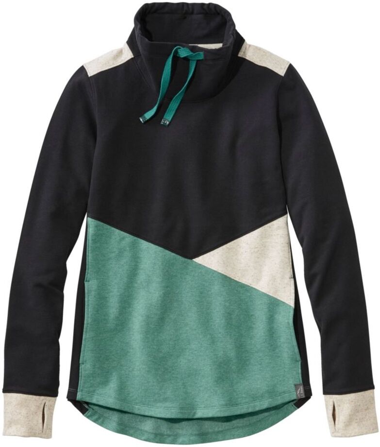 Women's L.L.Bean Cozy Mixed-Knit Pullover, Colorblock Midnight Black/Sea Green Heather Medium, Cotton Blend/Rubber