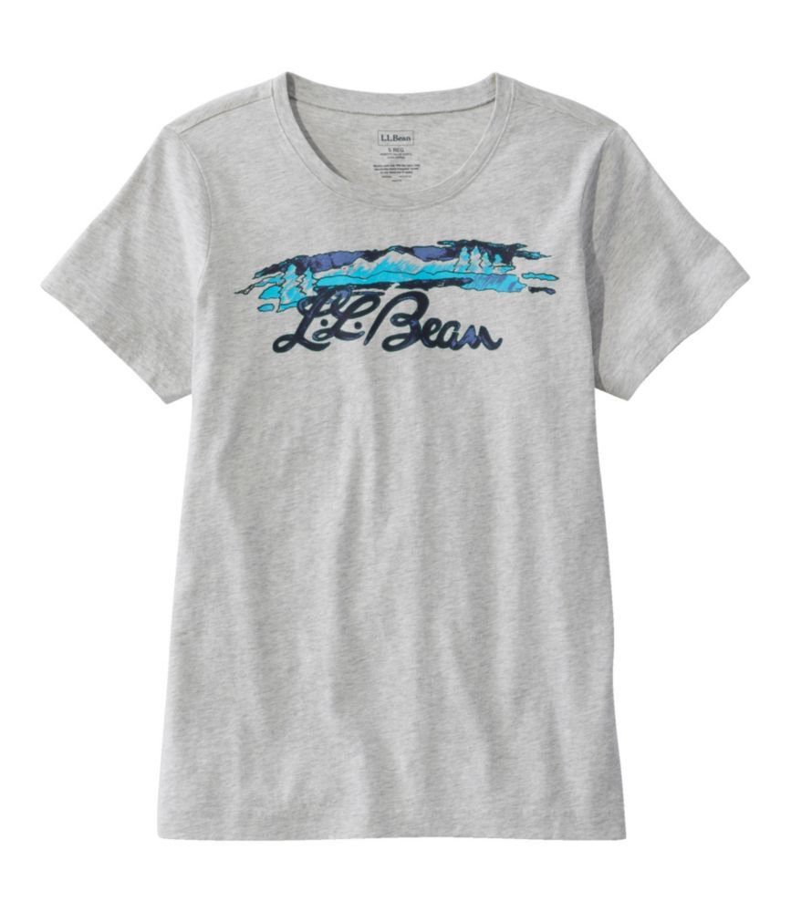 Women's Washed Cotton Tee, Short-Sleeve Crewneck Graphic Light Gray Heather Vintage Script Logo Small L.L.Bean