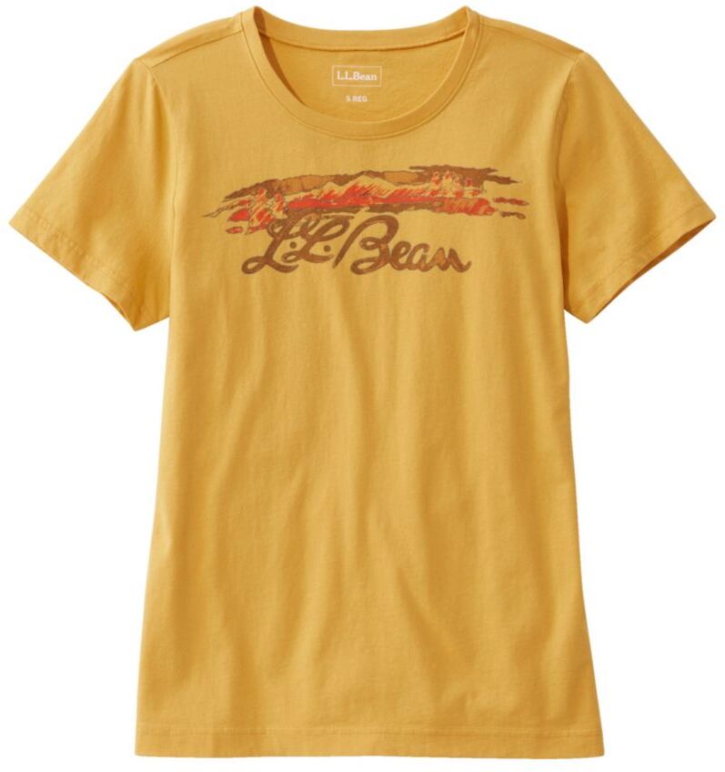 Women's Washed Cotton Tee, Short-Sleeve Crewneck Graphic Goldenrod Vintage Script Logo Extra Small L.L.Bean