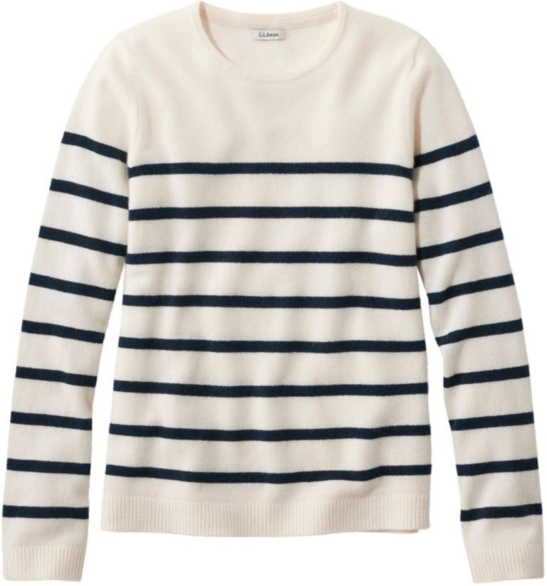 Women's Classic Cashmere Sweater, Crewneck Stripe Cream/Navy 3X L.L.Bean