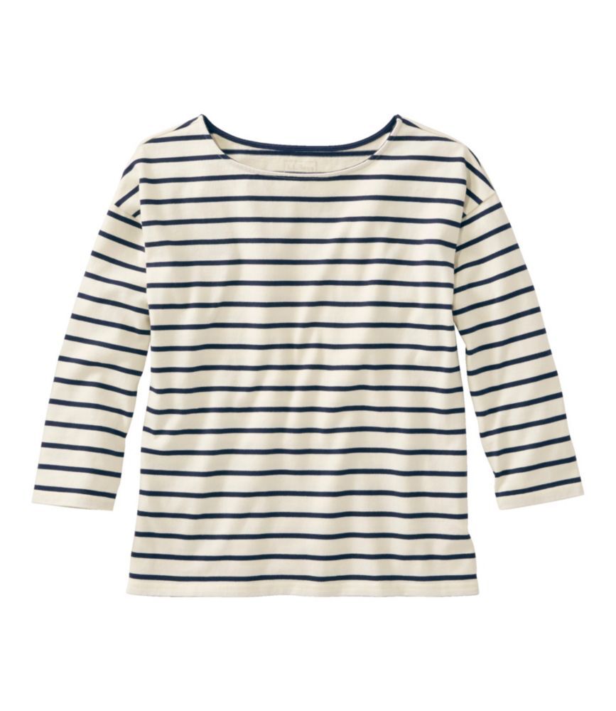 Women's Heritage Mariner Top, Boatneck Three-Quarter-Sleeve Stripe Sailcloth/Classic Navy Small, Cotton L.L.Bean