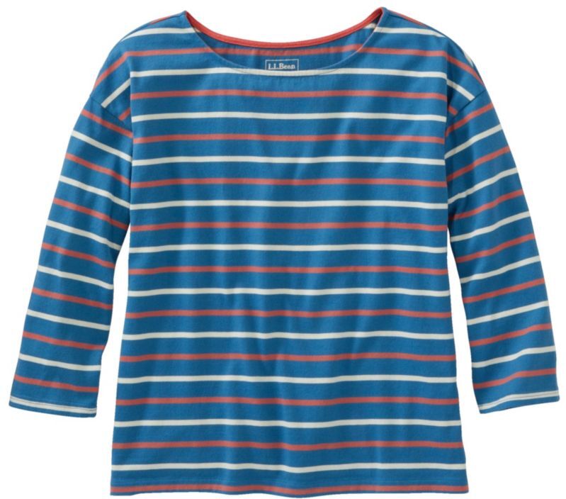 Women's Heritage Mariner Top, Boatneck Three-Quarter-Sleeve Stripe Marine Blue/Mineral Red Extra Large, Cotton L.L.Bean