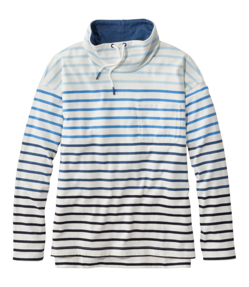 Women's Heritage Mariner Top, Funnelneck Stripe Blue Ombre Small, Cotton/Rubber L.L.Bean