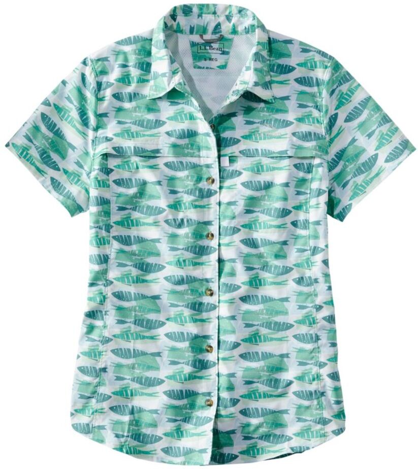 Women's Tropicwear Shirt, Short-Sleeve Print Fair Aqua Fish Print Extra Small, Synthetic/Nylon L.L.Bean