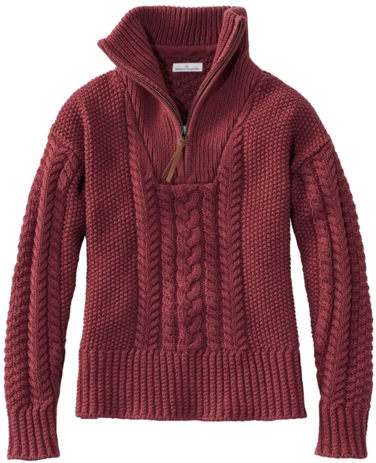 Women's Signature Cotton Fisherman Sweater, Quarter-Zip Burgundy Extra Large, Cotton/Wool/Cotton Yarns L.L.Bean