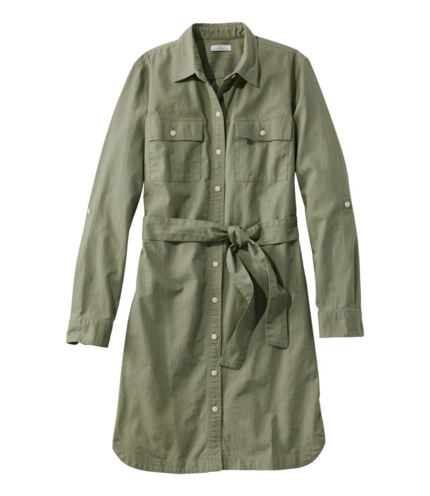 Women's Signature Camp Shirt Dress, Button-Front Olive Gray Large, Cotton L.L.Bean