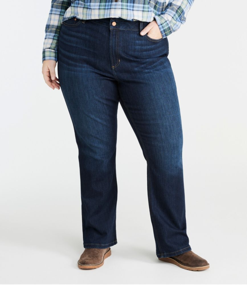 Women's BeanFlex Jeans, Mid-Rise Bootcut Rinsed 22W, Denim/Leather L.L.Bean