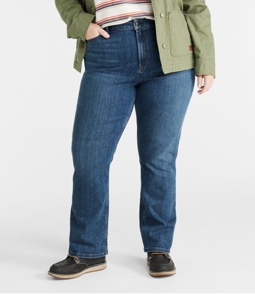 Women's BeanFlex Jeans, Mid-Rise Bootcut Stonewashed 20W, Denim/Leather L.L.Bean