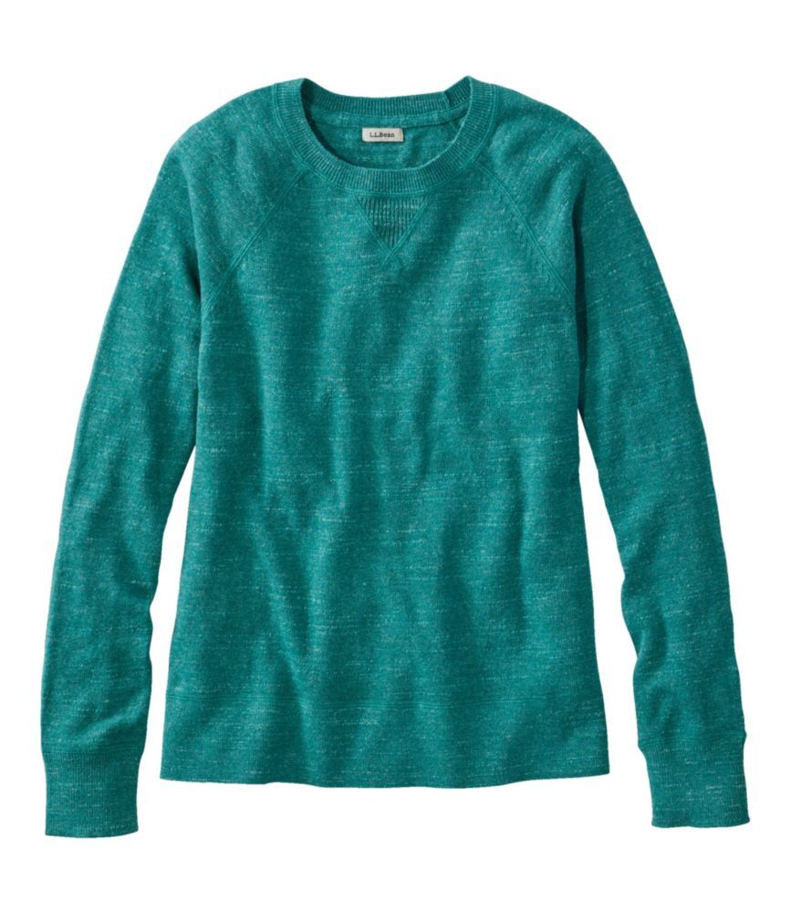 Women's Organic Cotton Slub Sweater, Crewneck Sweatshirt Blue Green Small, Cotton/Cotton Yarns L.L.Bean