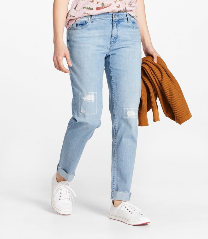 Women's Signature Organic Denim Boyfriend Jeans, Low-Rise Straight-Leg Light Indigo 10 Petite L.L.Bean