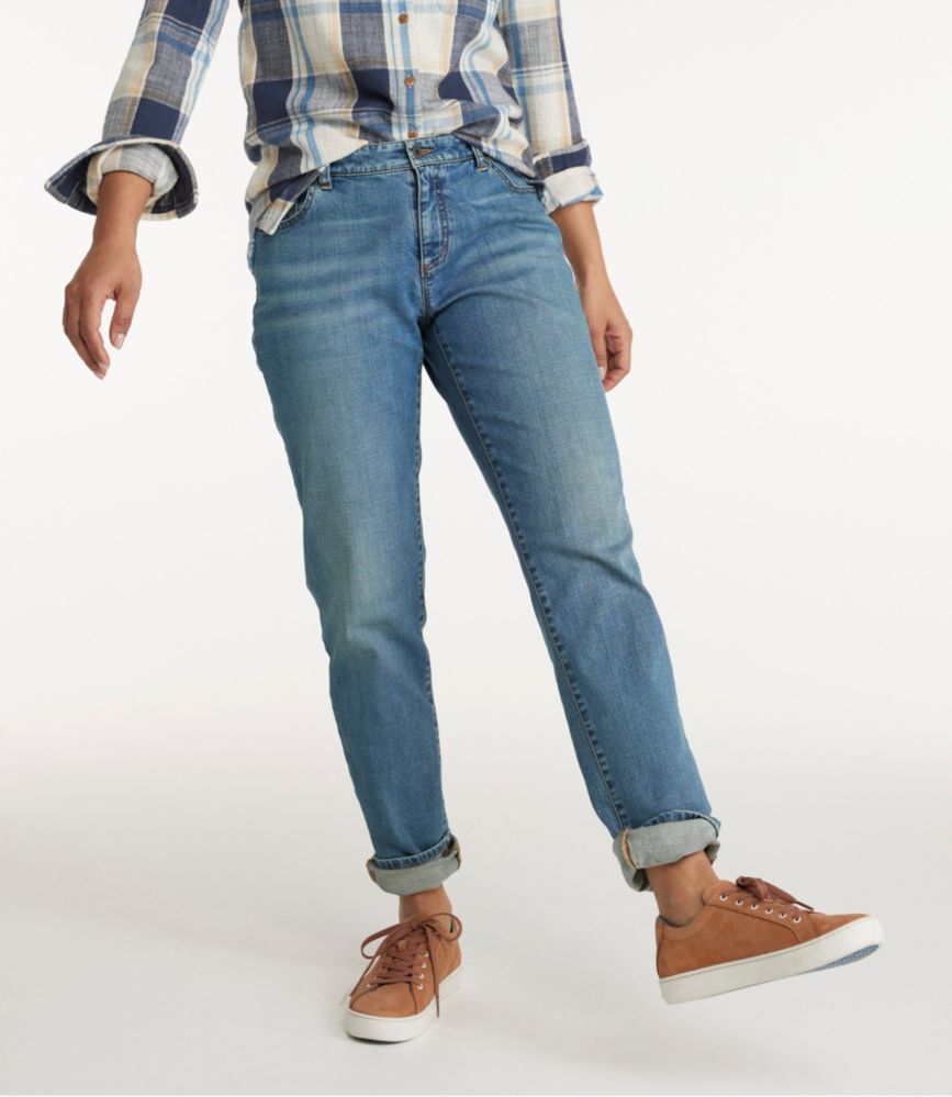 Women's Signature Organic Denim Boyfriend Jeans, Low-Rise Straight-Leg Washed Indigo 12 Petite L.L.Bean