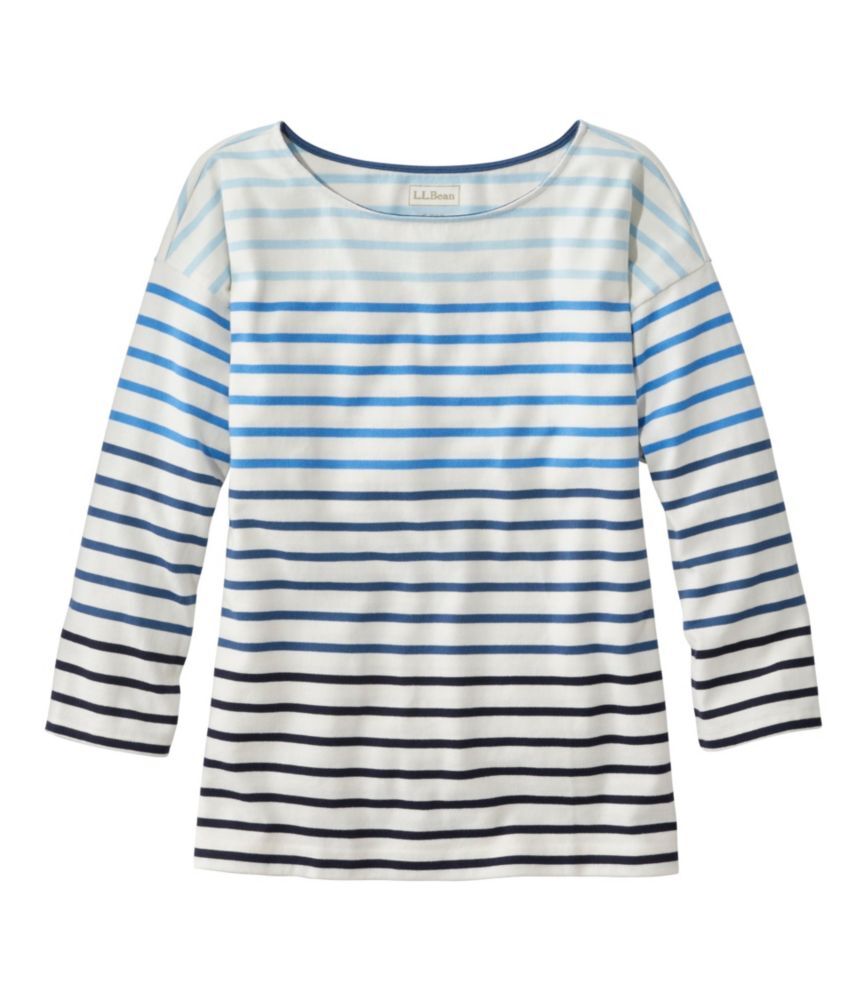 Women's Heritage Mariner Top, Boatneck Three-Quarter-Sleeve Stripe Blue Ombre 3X, Cotton L.L.Bean