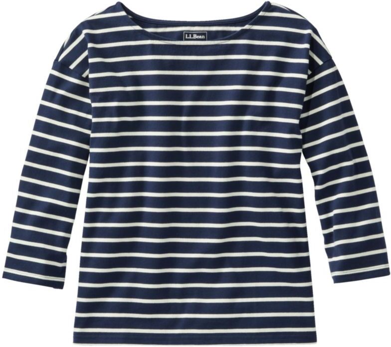 Women's Heritage Mariner Top, Boatneck Three-Quarter-Sleeve Stripe Classic Navy/Sailcloth Small, Cotton L.L.Bean