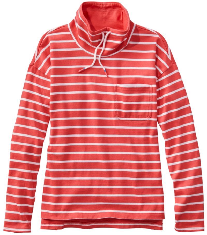 Women's Heritage Mariner Top, Funnelneck Stripe Sunlit Coral/Sea Salt Extra Large, Cotton/Rubber L.L.Bean