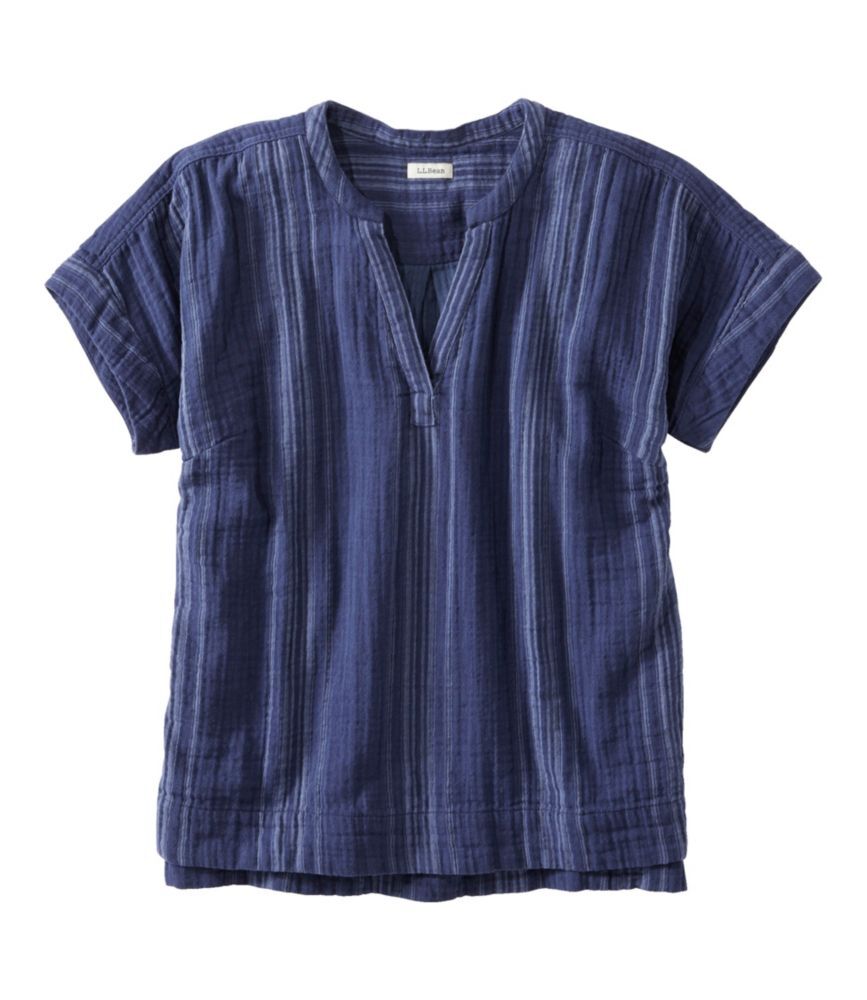 Women's Cloud Gauze Shirt, Short-Sleeve Vintage Indigo Stripe 1X, Cotton L.L.Bean
