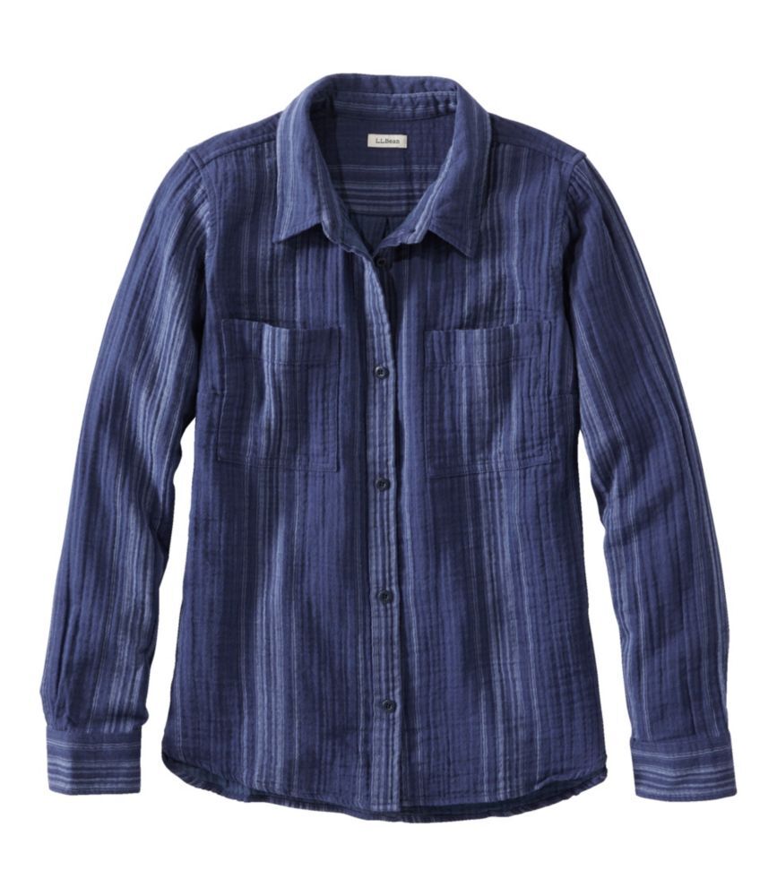 Women's Cloud Gauze Shirt, Long-Sleeve Vintage Indigo Stripe 1X, Cotton L.L.Bean