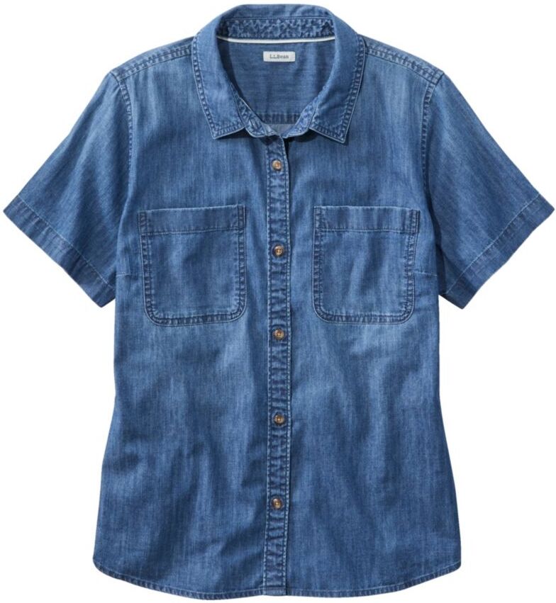 Women's L.L. Bean Heritage Washed Lightweight Denim Shirt, Short-Sleeve Medium Indigo 2X L.L.Bean