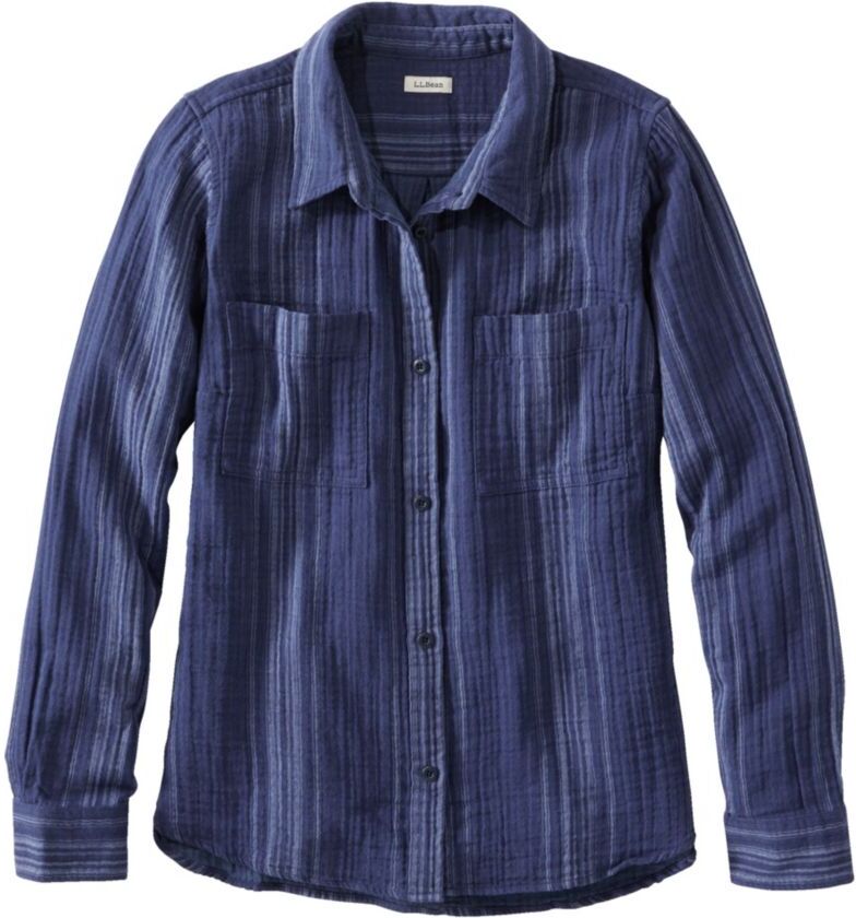 Women's Cloud Gauze Shirt, Long-Sleeve Vintage Indigo Stripe Extra Large, Cotton L.L.Bean