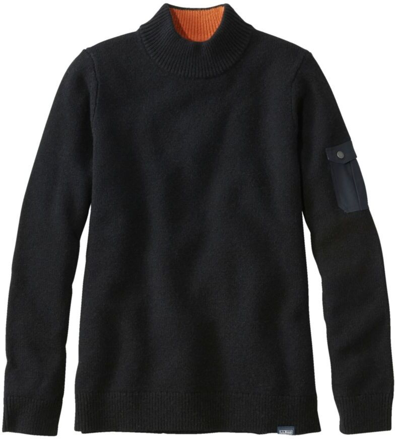 Women's Maine Guide Mock Crew Sweater Black 1X, Wool Lambswool L.L.Bean