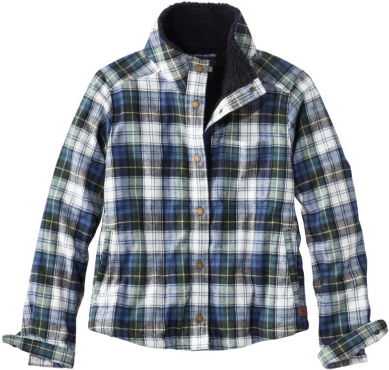 Women's Scotch Plaid Shirt, Sherpa-Lined Mockneck Jacket Vintage Tartan Medium, Flannel L.L.Bean