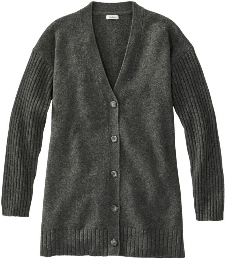 Women's The Essential Sweater, Cocoon Cardigan Sweater Medium Charcoal Heather Small, Wool/Nylon L.L.Bean