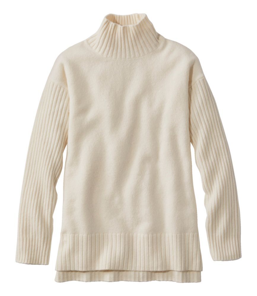Women's The Essential Sweater, Turtleneck Cream Large, Wool/Nylon L.L.Bean