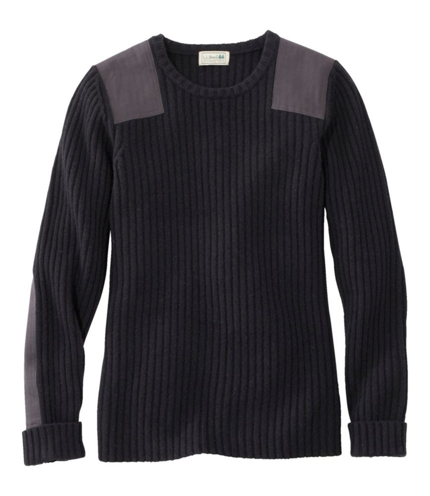 Women's Commando Crewneck Sweater Black 1X, Merino Wool L.L.Bean