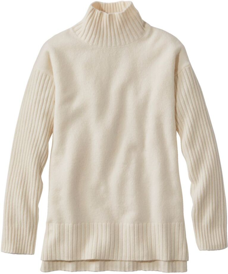 Women's The Essential Sweater, Turtleneck Cream Large, Wool/Nylon L.L.Bean