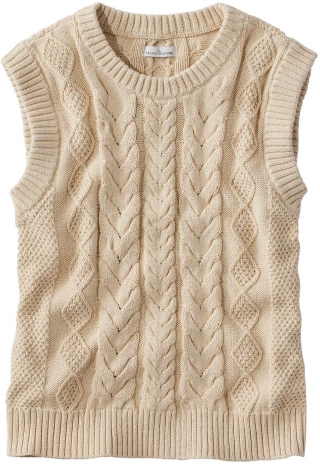 Women's Signature Classic Fisherman Sweater Vest Beige Medium, Cotton/Wool/Cotton Yarns L.L.Bean