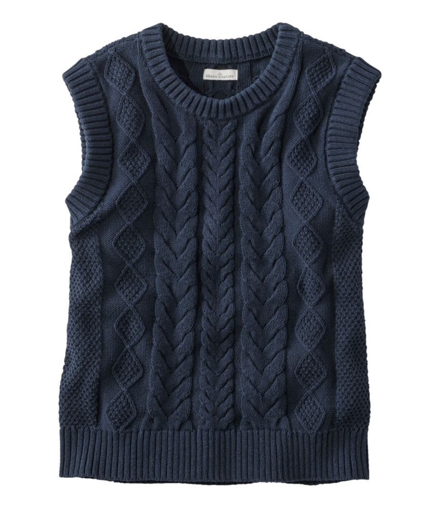 Women's Signature Classic Fisherman Sweater Vest Navy Extra Small, Cotton/Wool/Cotton Yarns L.L.Bean