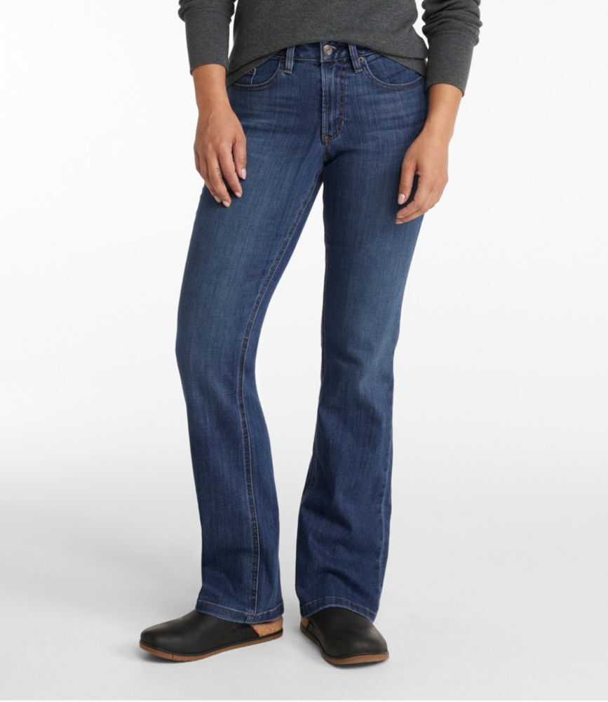 Women's BeanFlex Jeans, Mid-Rise Bootcut Stonewashed 4 Medium Tall, Denim/Leather L.L.Bean